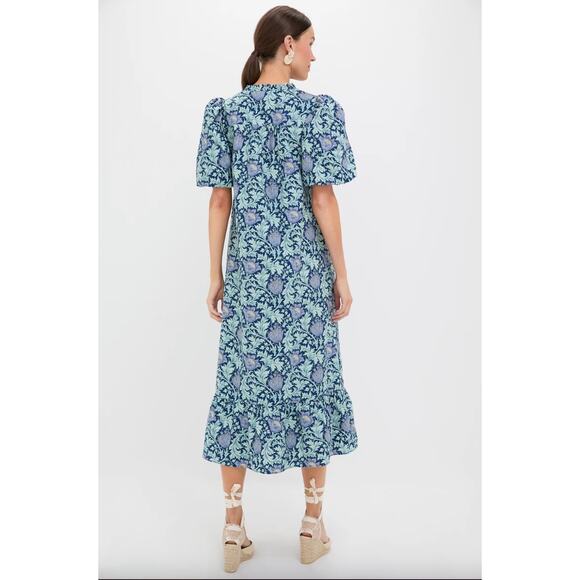 Hyacinth House Multi Blue Leafy Floral Mimi Midi Dress Sz M - Picture 2 of 5